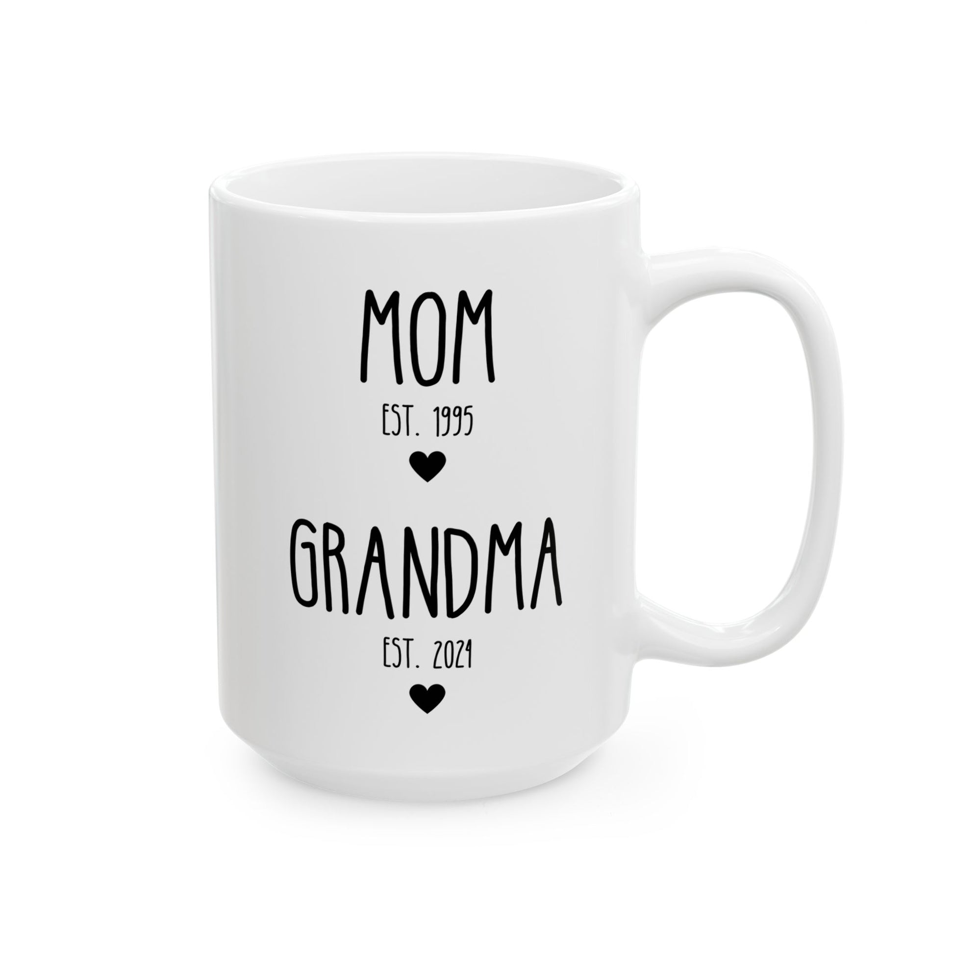 Personalized Mom est Grandma est 15oz white funny large coffee mug gift for her new grandmother to be pregnancy reveal announcement custom year customize birthday Christmas occasion waveywares wavey wares wavywares wavy wares