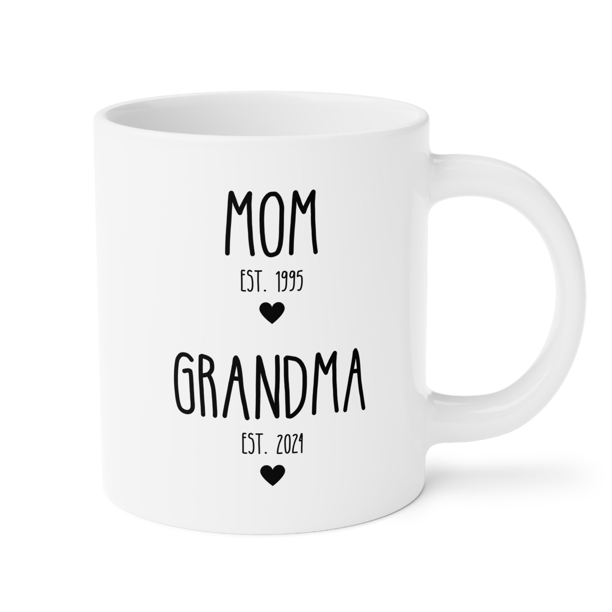 Personalized Mom est Grandma est 20oz white funny large coffee mug gift for her new grandmother to be pregnancy reveal announcement custom year customize birthday Christmas occasion waveywares wavey wares wavywares wavy wares