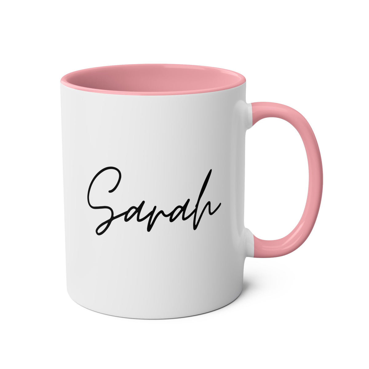 Personalized Name with custom text 11oz white with pink accent funny large coffee mug gift for friend caffeine lover customize birthday Christmas occasion waveywares wavey wares wavywares wavy wares
