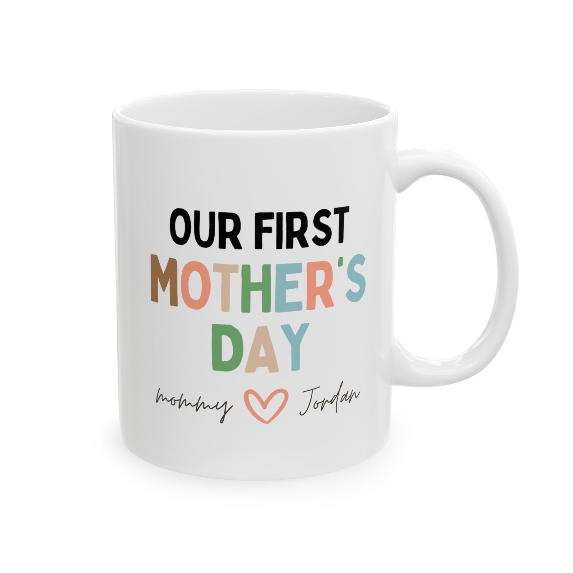 Personalized Our First Mother's Day 11oz white funny large coffee mug gift for new mom custom name from baby waveywares wavey wares wavywares wavy wares