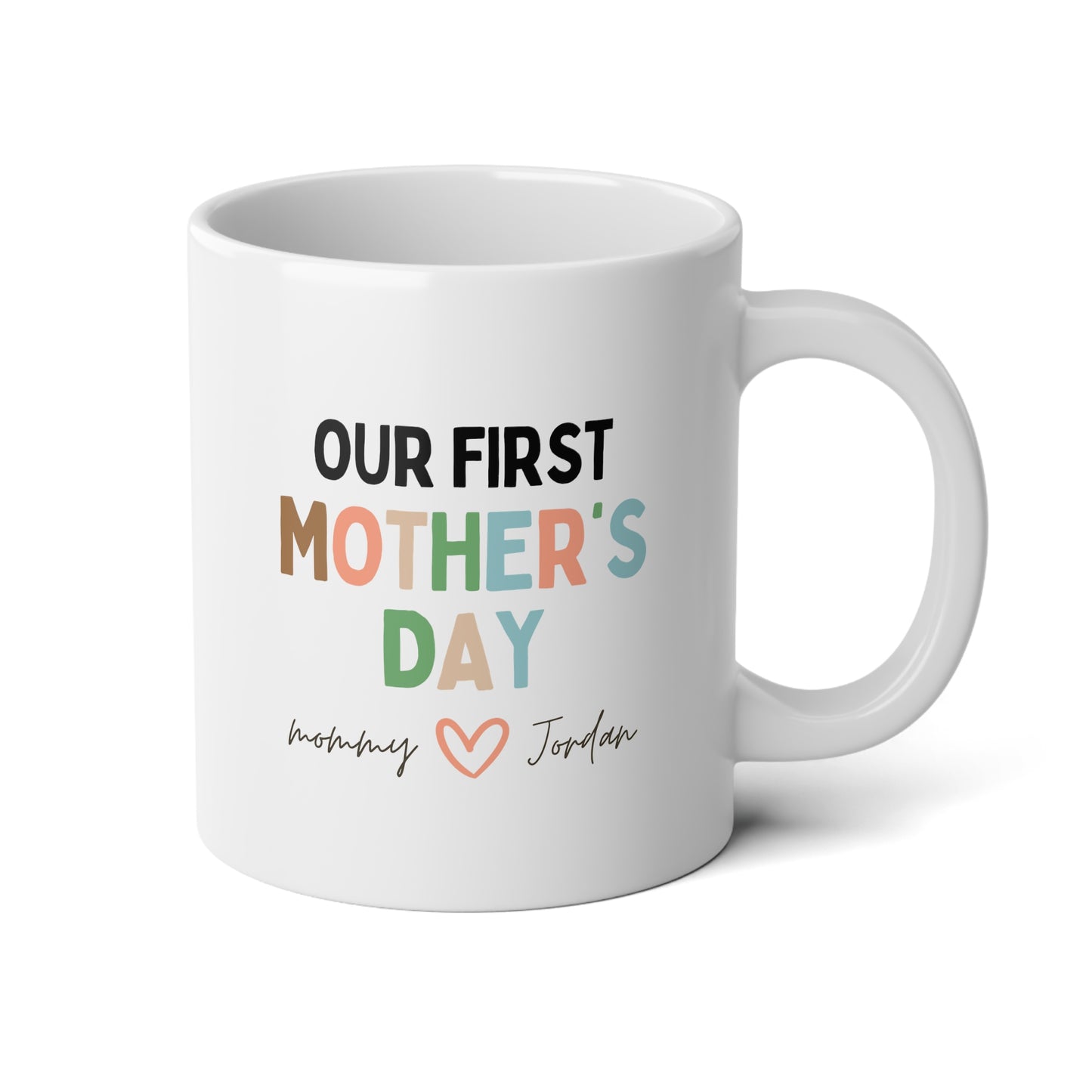 Personalized Our First Mother's Day 20oz white funny large coffee mug gift for new mom custom name from baby waveywares wavey wares wavywares wavy wares