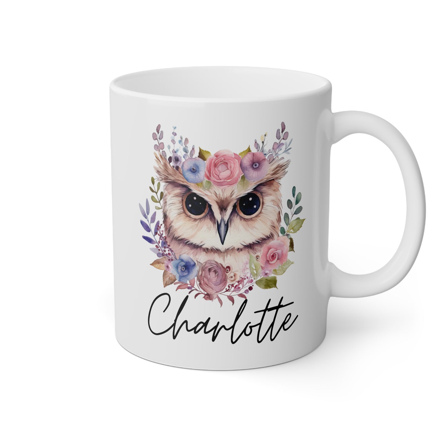 Personalized Owl Name 11oz white funny large coffee mug gift for nocturnal bird lover women her custom customized name birthday Christmas occasion waveywares wavey wares wavywares wavy wares