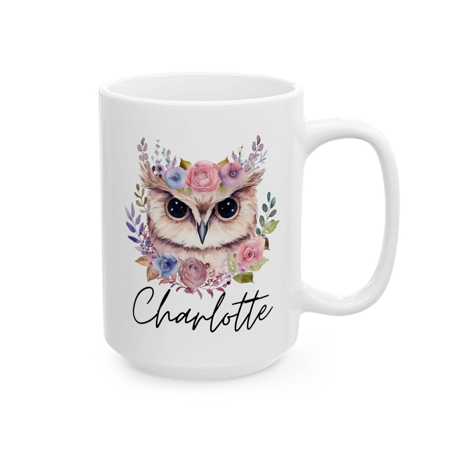 Personalized Owl Name 15oz white funny large coffee mug gift for nocturnal bird lover women her custom customized name birthday Christmas occasion waveywares wavey wares wavywares wavy wares