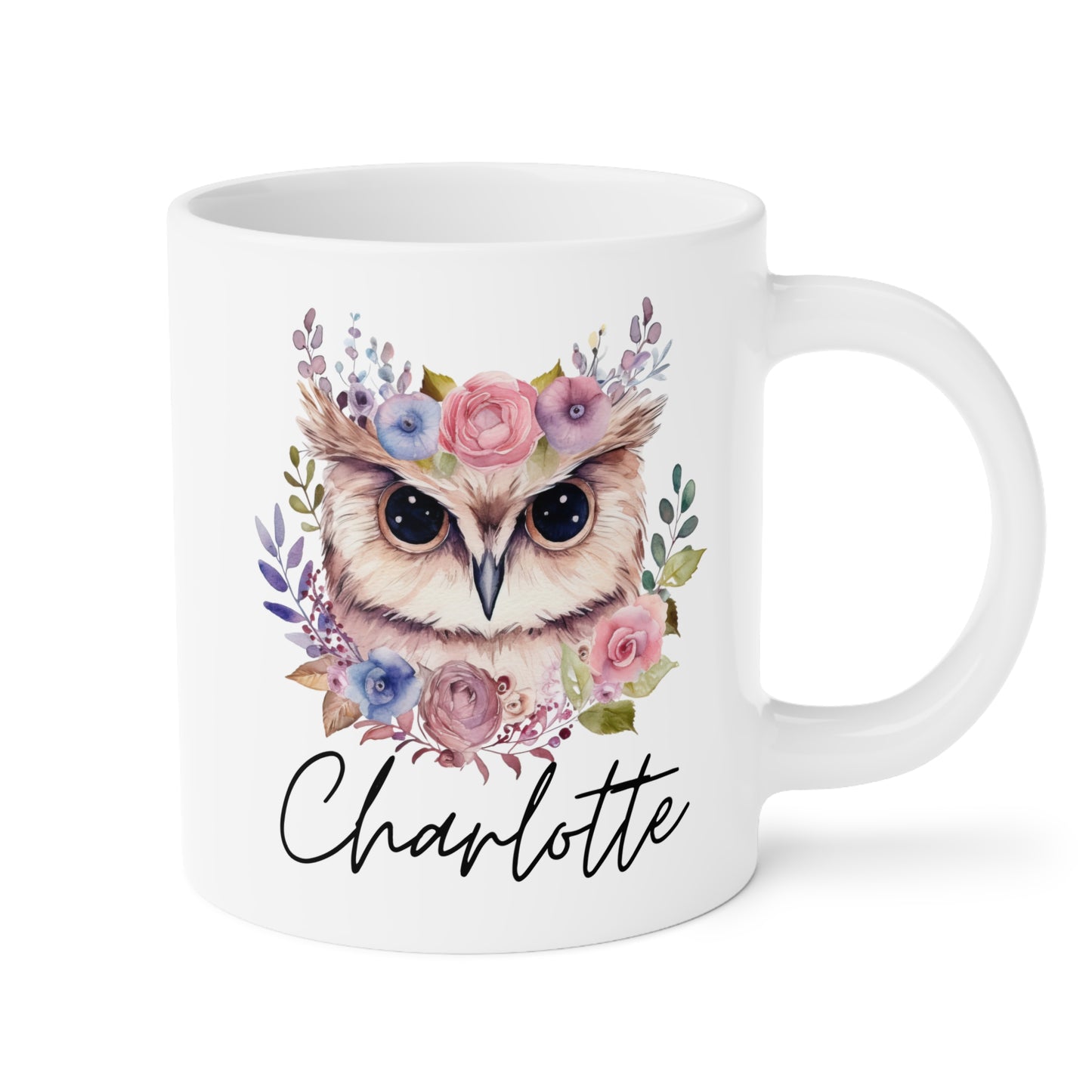 Personalized Owl Name 20oz white funny large coffee mug gift for nocturnal bird lover women her custom customized name birthday Christmas occasion waveywares wavey wares wavywares wavy wares