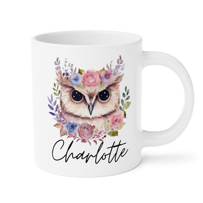 Personalized Owl Name 20oz white funny large coffee mug gift for nocturnal bird lover women her custom customized name birthday Christmas occasion waveywares wavey wares wavywares wavy wares