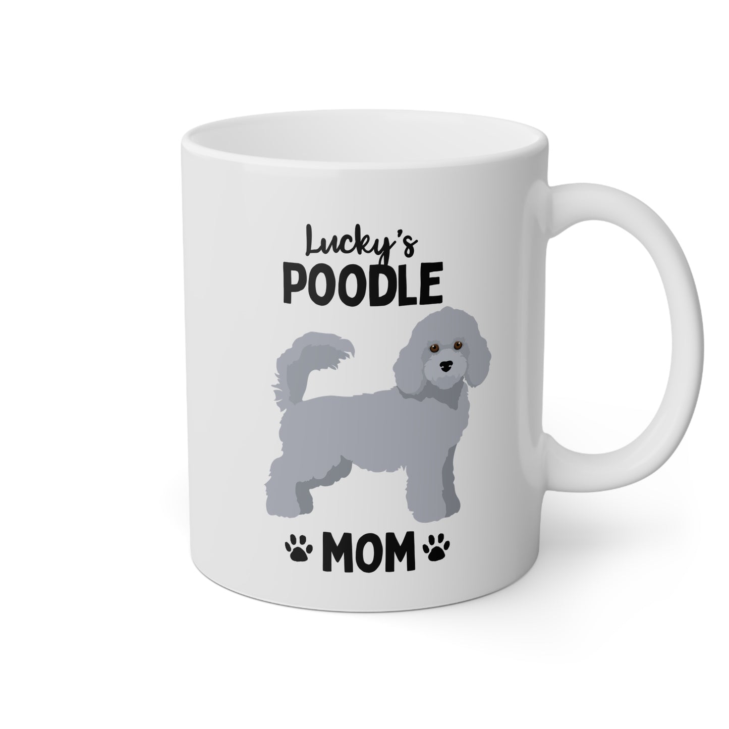 Personalized Poodle Mom 11oz white funny large coffee mug gift for her dog lover pet fur mom puppy owner custom name customize furparent dad mum waveywares wavey wares wavywares wavy wares