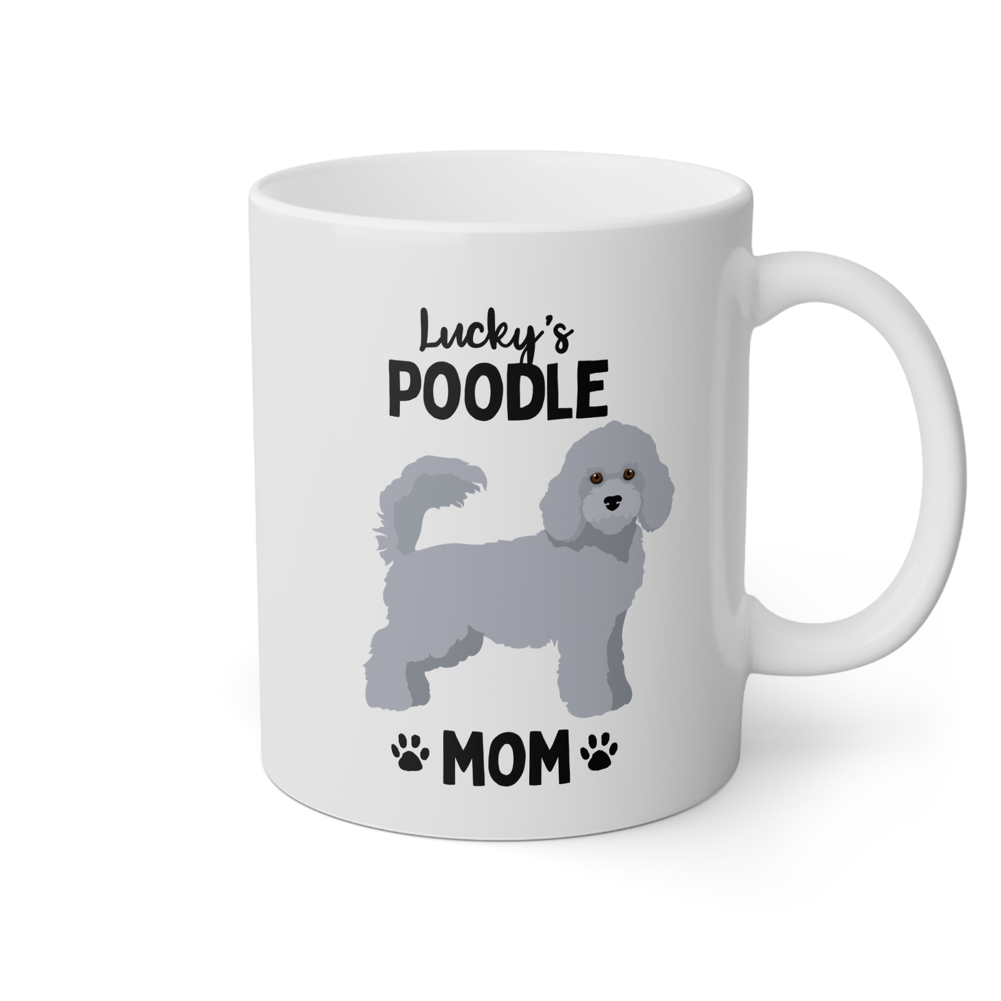 Personalized Poodle Mom 11oz white funny large coffee mug gift for her dog lover pet fur mom puppy owner custom name customize furparent dad mum waveywares wavey wares wavywares wavy wares