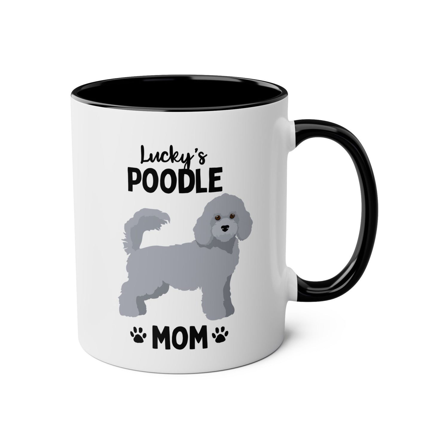 Personalized Poodle Mom 11oz white with black accent funny large coffee mug gift for her dog lover pet fur mom puppy owner custom name customize furparent dad mum waveywares wavey wares wavywares wavy wares