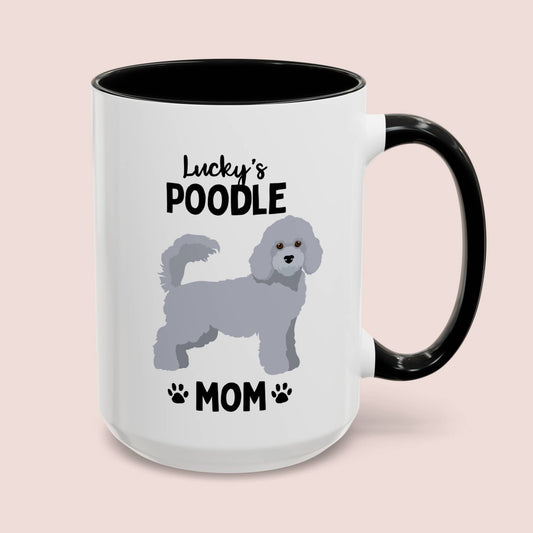 Personalized Poodle Mom 15oz white with black accent funny large coffee mug gift for her dog lover pet fur mom puppy owner custom name customize furparent dad mum waveywares wavey wares wavywares wavy wares cover