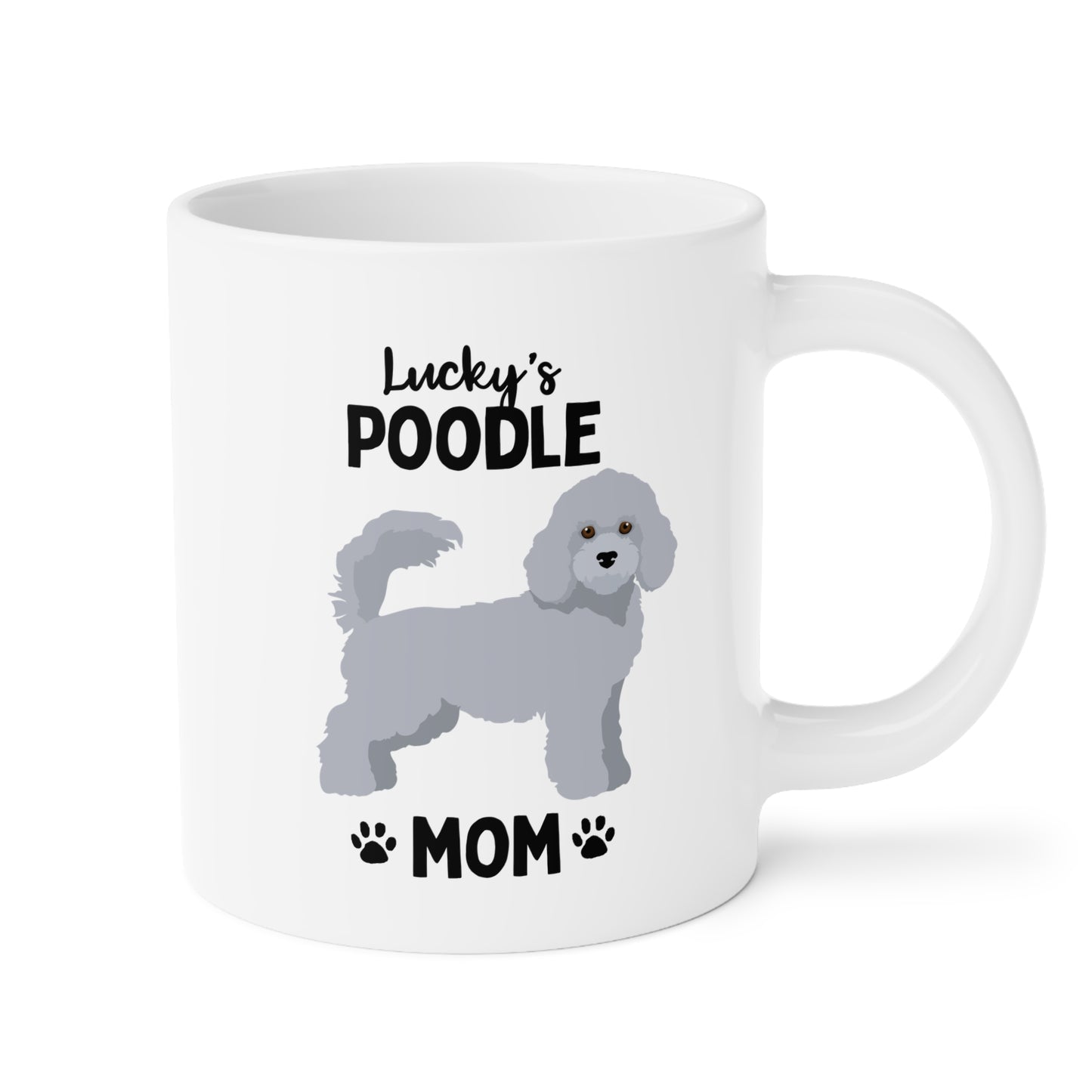 Personalized Poodle Mom 20oz white funny large coffee mug gift for her dog lover pet fur mom puppy owner custom name customize furparent dad mum waveywares wavey wares wavywares wavy wares