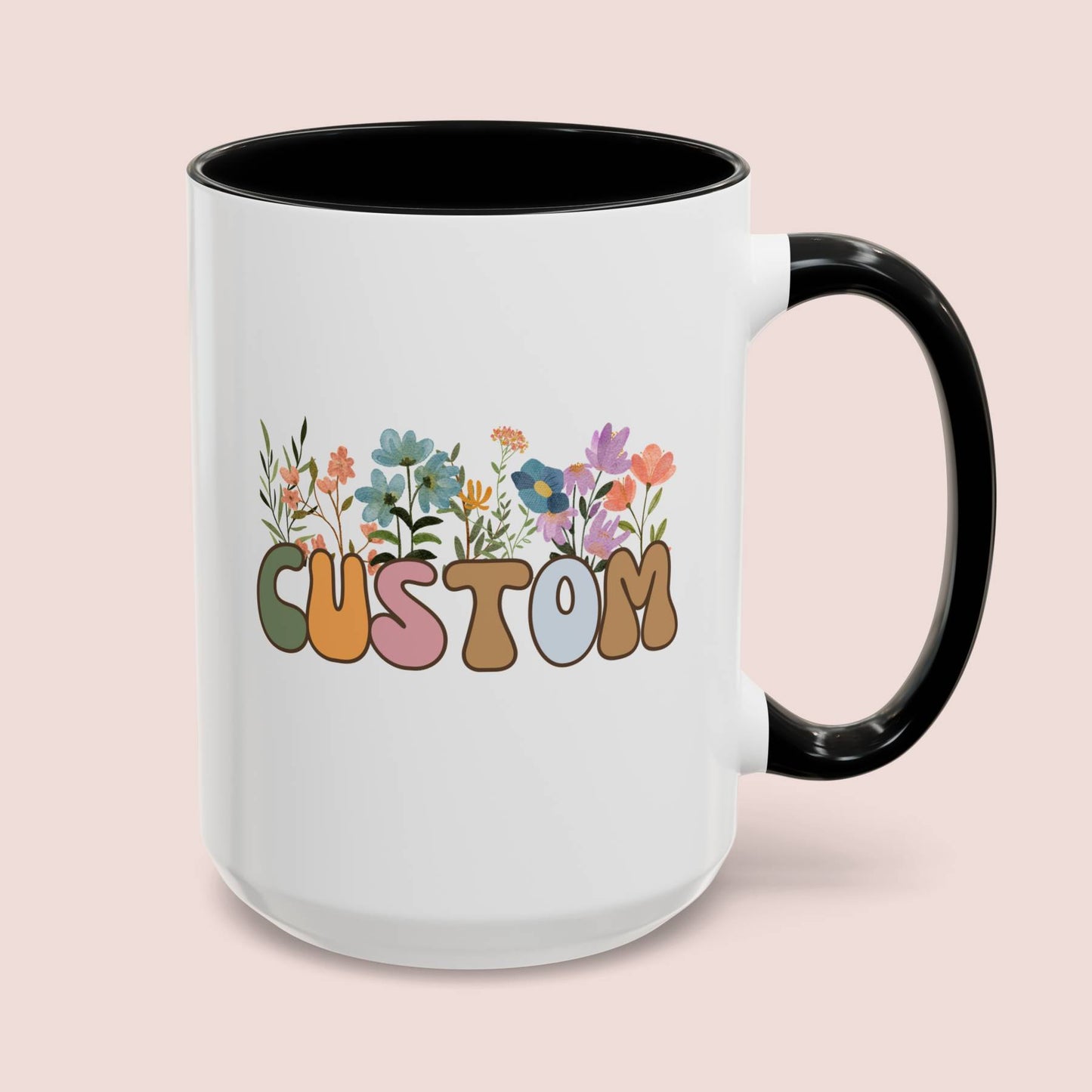 Personalized Retro Custom Name 15oz white with black accent funny large coffee mug gift for her custom name customize wildflowers birthday Christmas waveywares wavey wares wavywares wavy wares cover