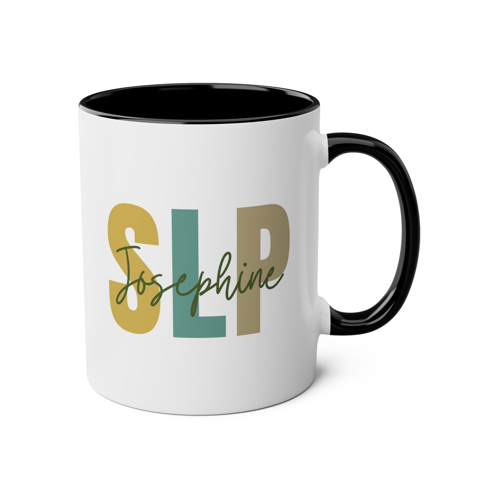 Personalized SLP 11oz white with black accent funny large coffee mug gift for Custom Speech Language pathology Pathologist mother's day customize name graduation waveywares wavey wares wavywares wavy wares