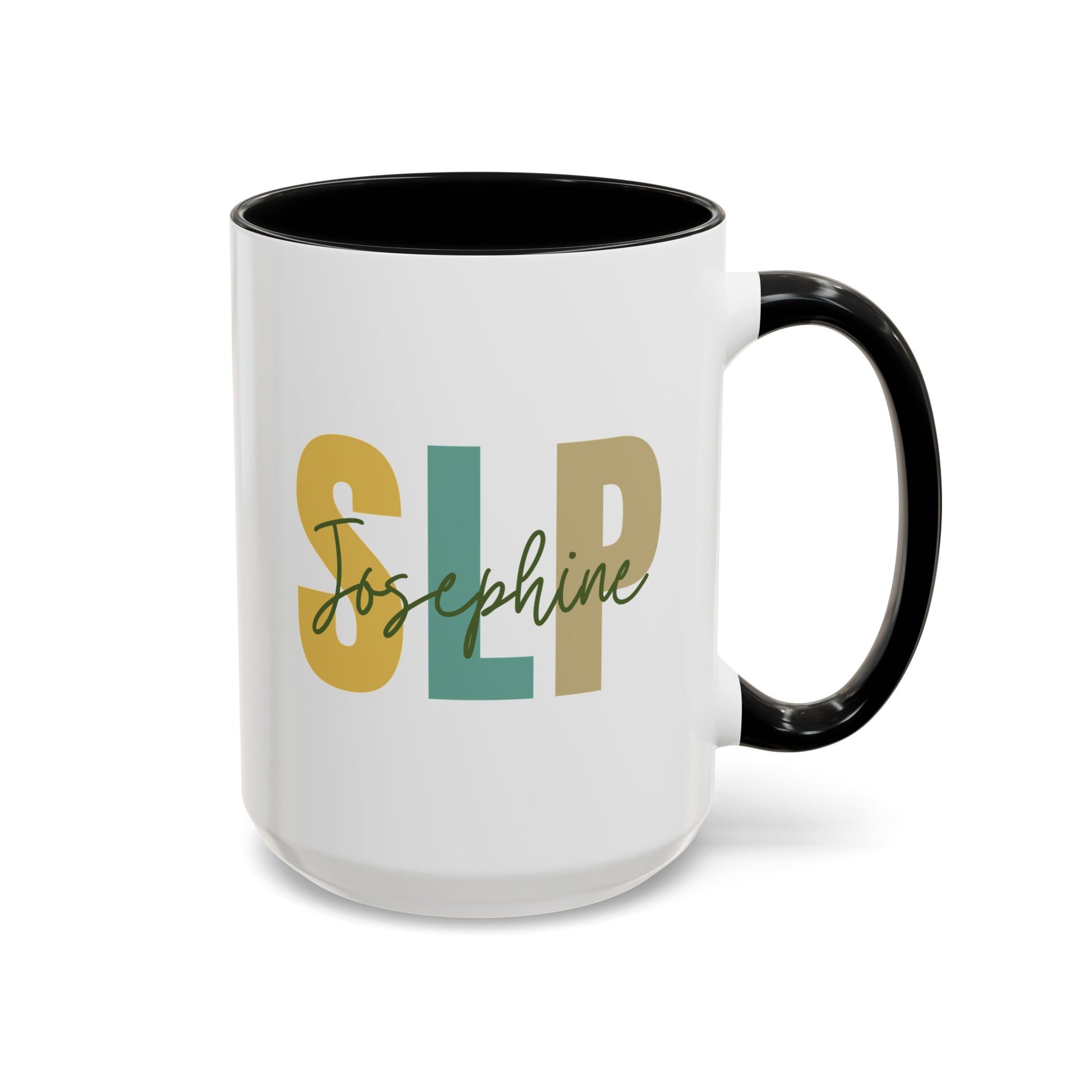 Personalized SLP 15oz white with black accent funny large coffee mug gift for Custom Speech Language pathology Pathologist mother's day customize name graduation waveywares wavey wares wavywares wavy wares