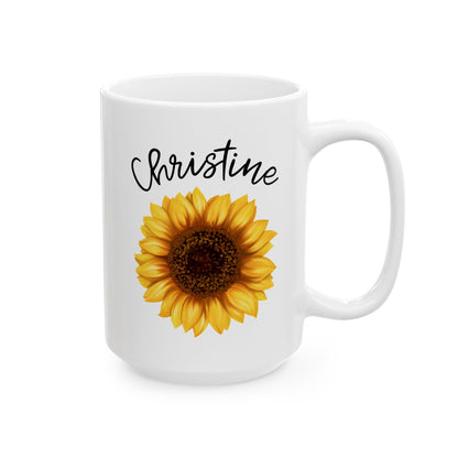 Personalized Sunflower Name 15oz white funny large coffee mug gift for her flower lover custom name customize tea cup design waveywares wavey wares wavywares wavy wares