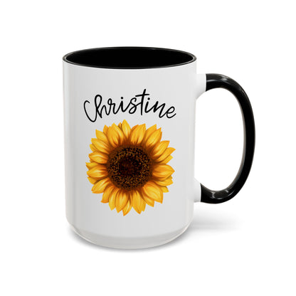 Personalized Sunflower Name 15oz white with black accent funny large coffee mug gift for her flower lover custom name customize tea cup design waveywares wavey wares wavywares wavy wares