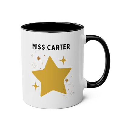 Personalized Teacher Star 11oz white with black accent funny large coffee mug gift for her custom name customize best thank you present waveywares wavey wares wavywares wavy wares