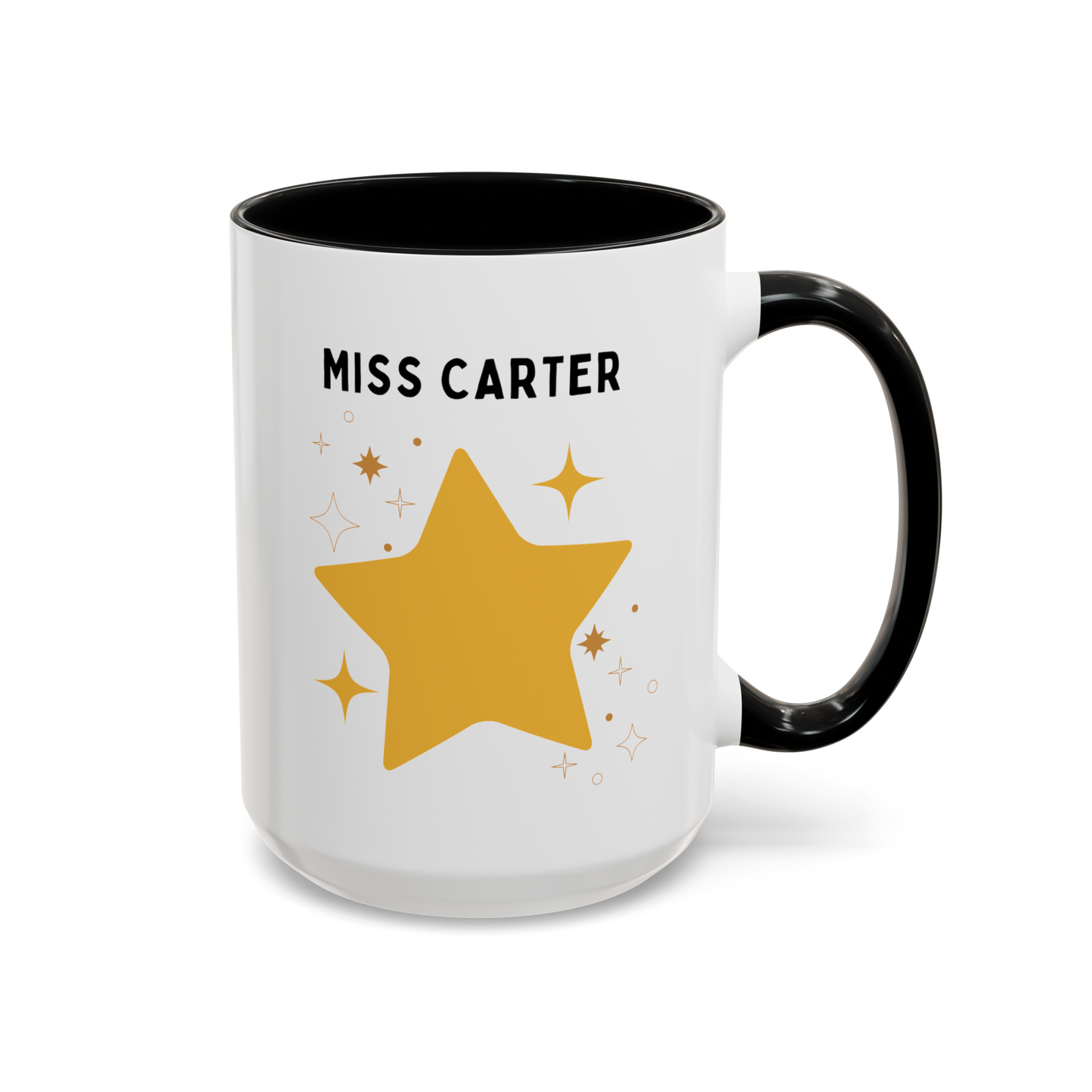 Personalized Teacher Star 15oz white with black accent funny large coffee mug gift for her custom name customize best thank you present waveywares wavey wares wavywares wavy wares