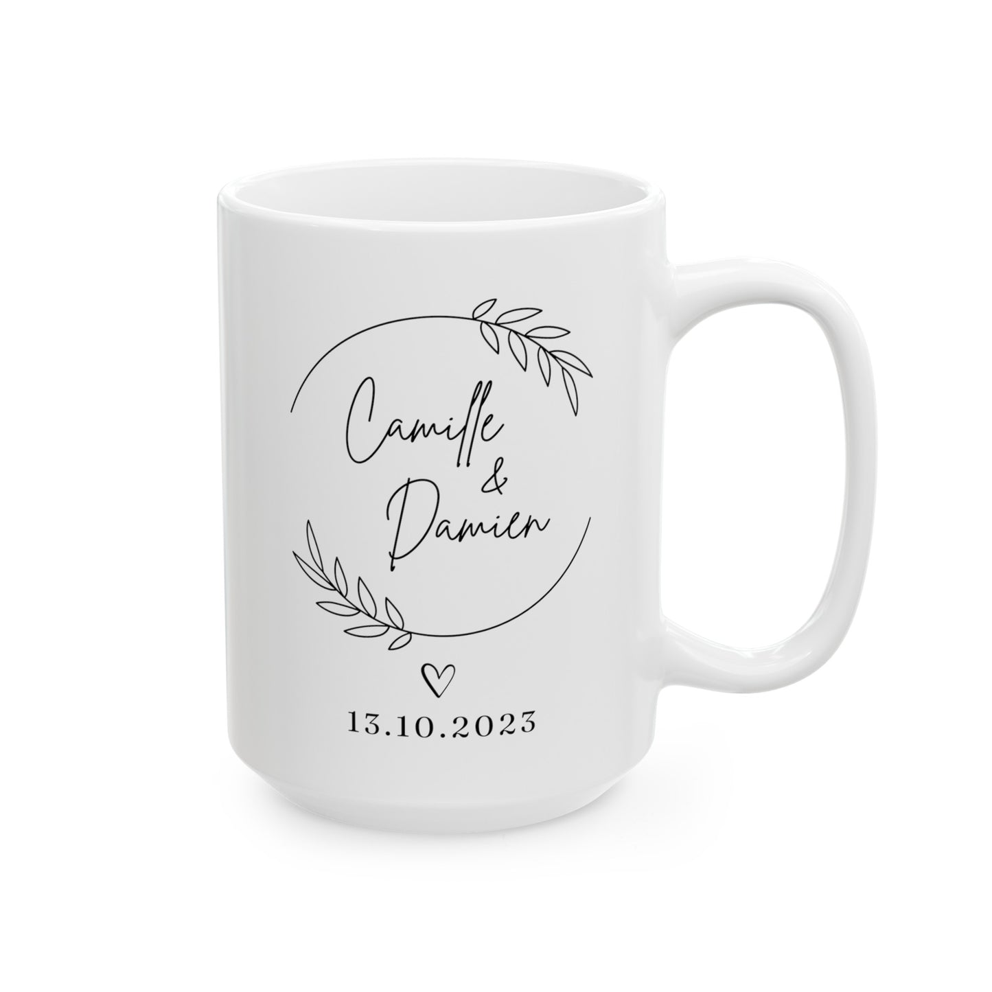 Personalized Wedding Name 15oz white funny large big coffee mug tea cup gift for lantern wedding wreath date anniversary valentine's day bridal shower custom customized waveywares wavey wares wavywares wavy wares