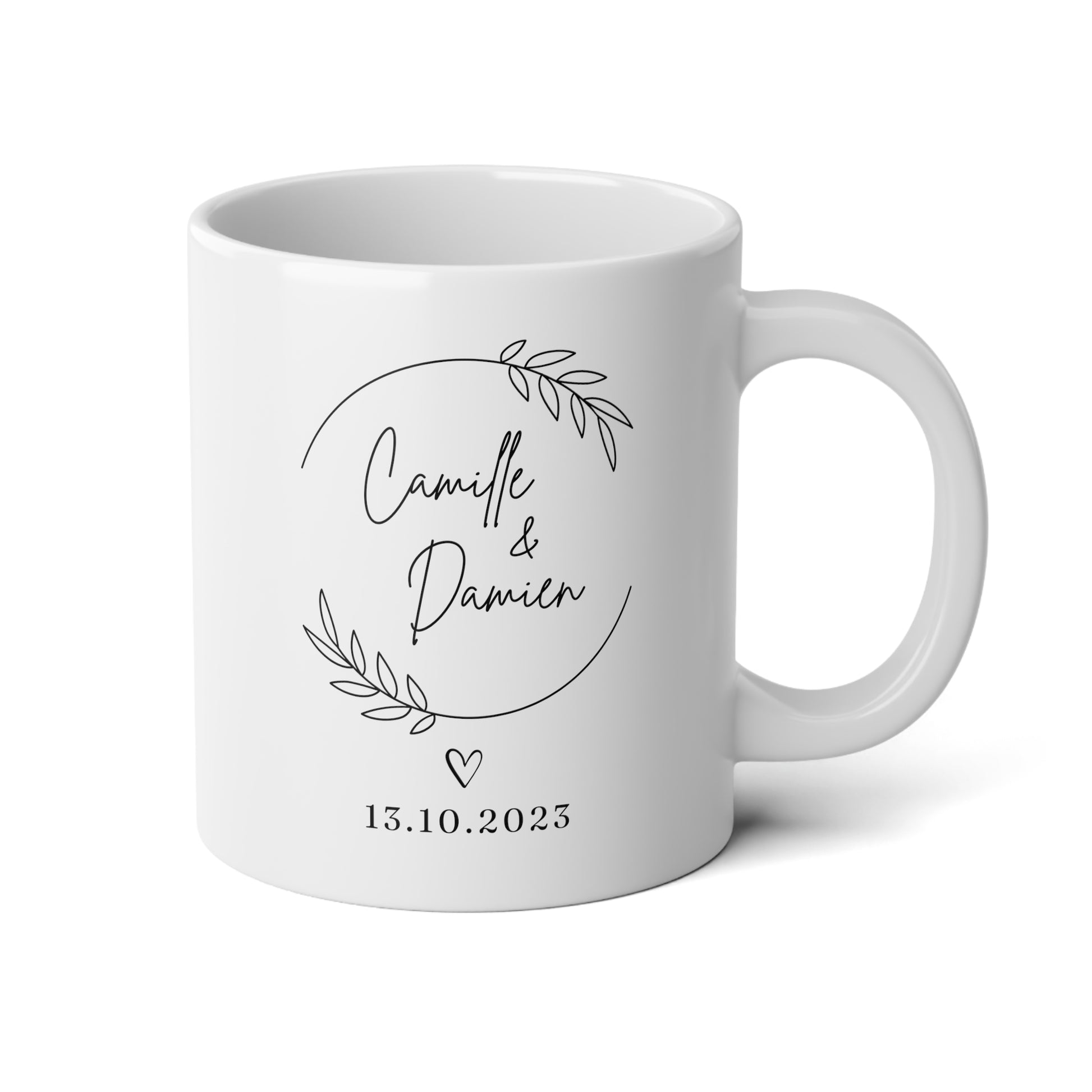 Personalized Wedding Name 20oz white funny large big coffee mug tea cup gift for lantern wedding wreath date anniversary valentine's day bridal shower custom customized waveywares wavey wares wavywares wavy wares