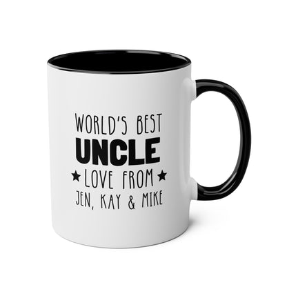 Personalized World's Best Uncle 11oz white with black accent funny large coffee mug gift for fun uncle funcle love from nephew niece custom names waveywares wavey wares wavywares wavy wares