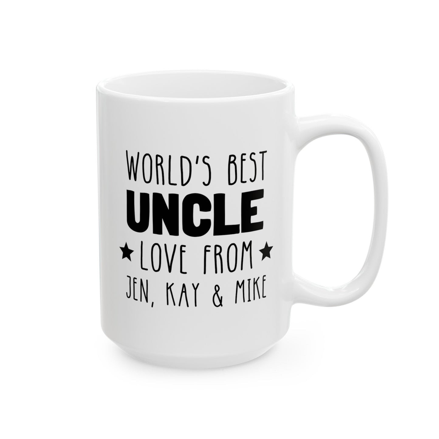 Personalized World's Best Uncle 15oz white funny large coffee mug gift for fun uncle funcle love from nephew niece custom names waveywares wavey wares wavywares wavy wares