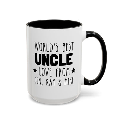 Personalized World's Best Uncle 15oz white with black accent funny large coffee mug gift for fun uncle funcle love from nephew niece custom names waveywares wavey wares wavywares wavy wares