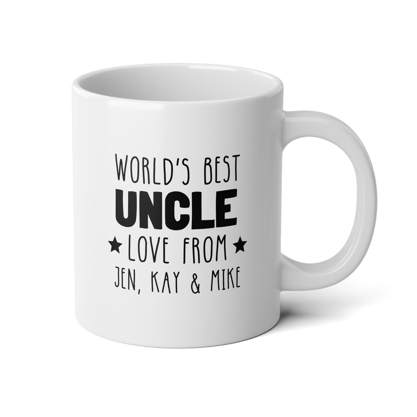 Personalized World's Best Uncle 20oz white funny large coffee mug gift for fun uncle funcle love from nephew niece custom names waveywares wavey wares wavywares wavy wares
