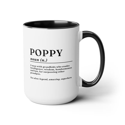 Poppy Definition 15oz white with with black accent large big funny coffee mug tea cup gift for pop-pop grandfather grandpa birthday pops father's day waveywares wavey wares wavywares wavy wares