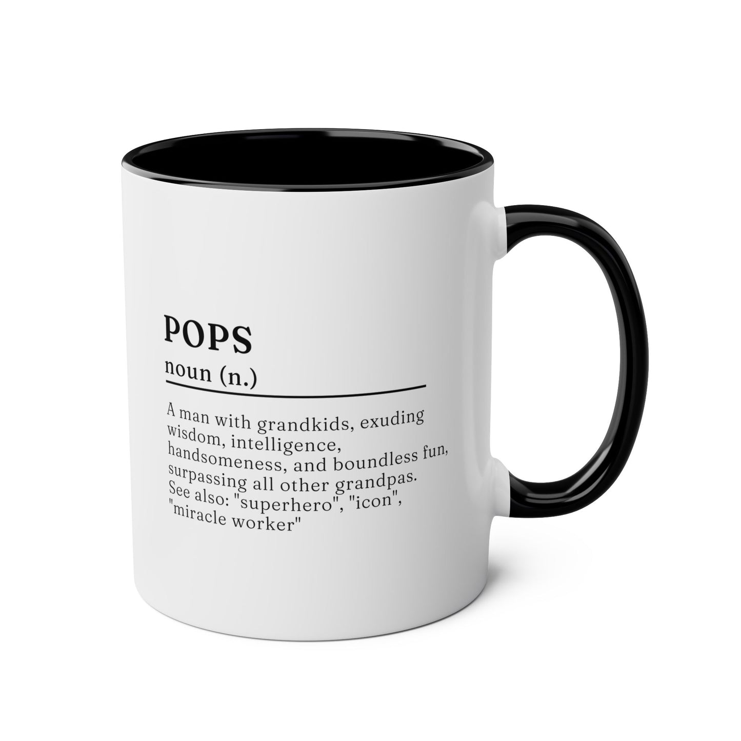 Pops Definition 11oz white with black accent funny large coffee mug gift for father's day grandpa custom meaning grandfather grandad waveywares wavey wares wavywares wavy wares