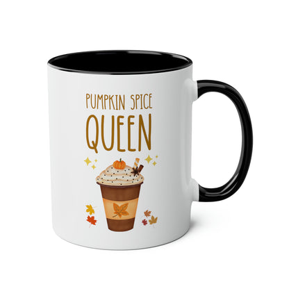 Pumpkin Spice Queen 11oz white with black accent funny large coffee mug gift for latte lover halloween decoration autumn fall thanksgiving waveywares wavey wares wavywares wavy wares