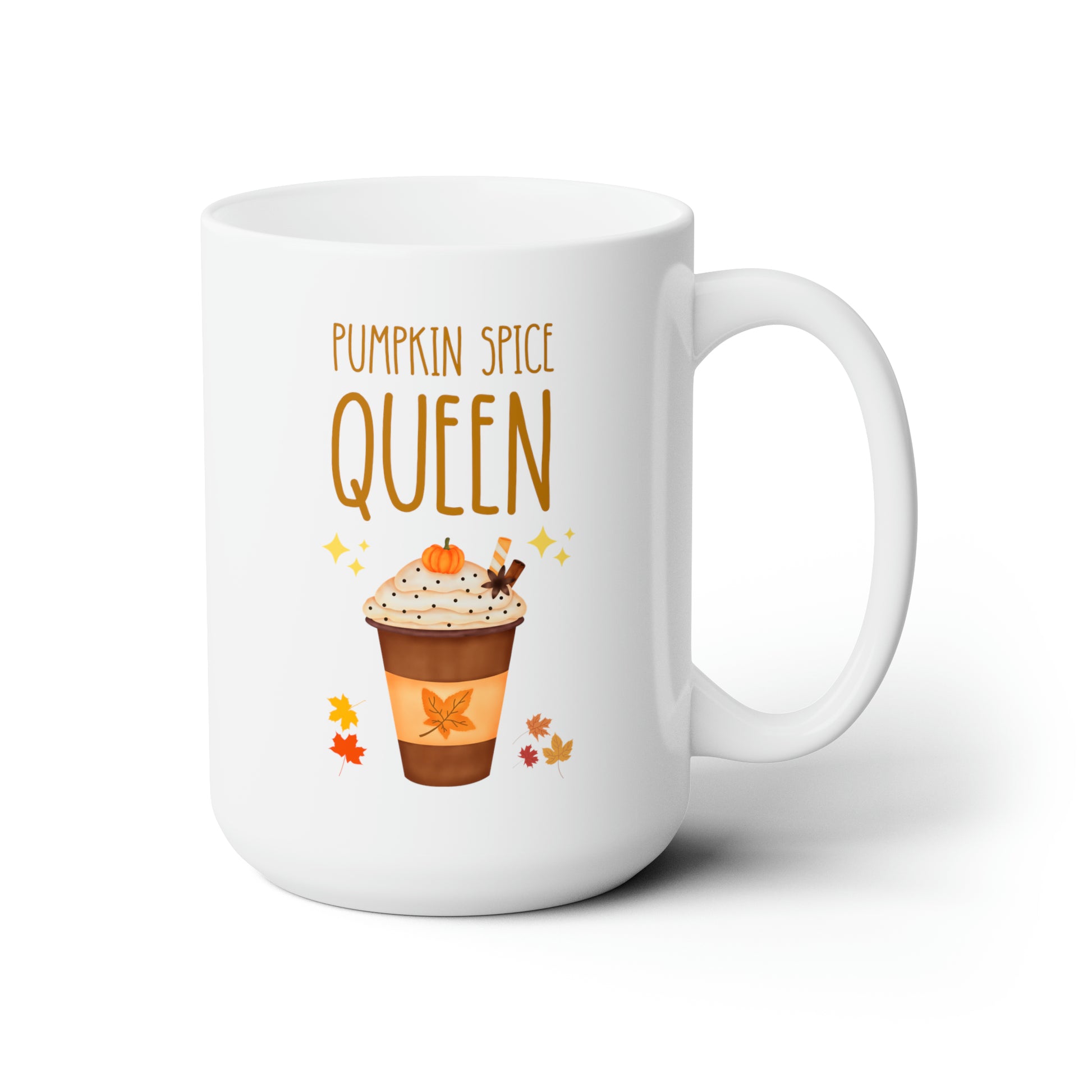 Pumpkin Spice Queen 15oz white funny large coffee mug gift for latte lover halloween decoration autumn fall thanksgiving waveywares wavey wares wavywares wavy wares