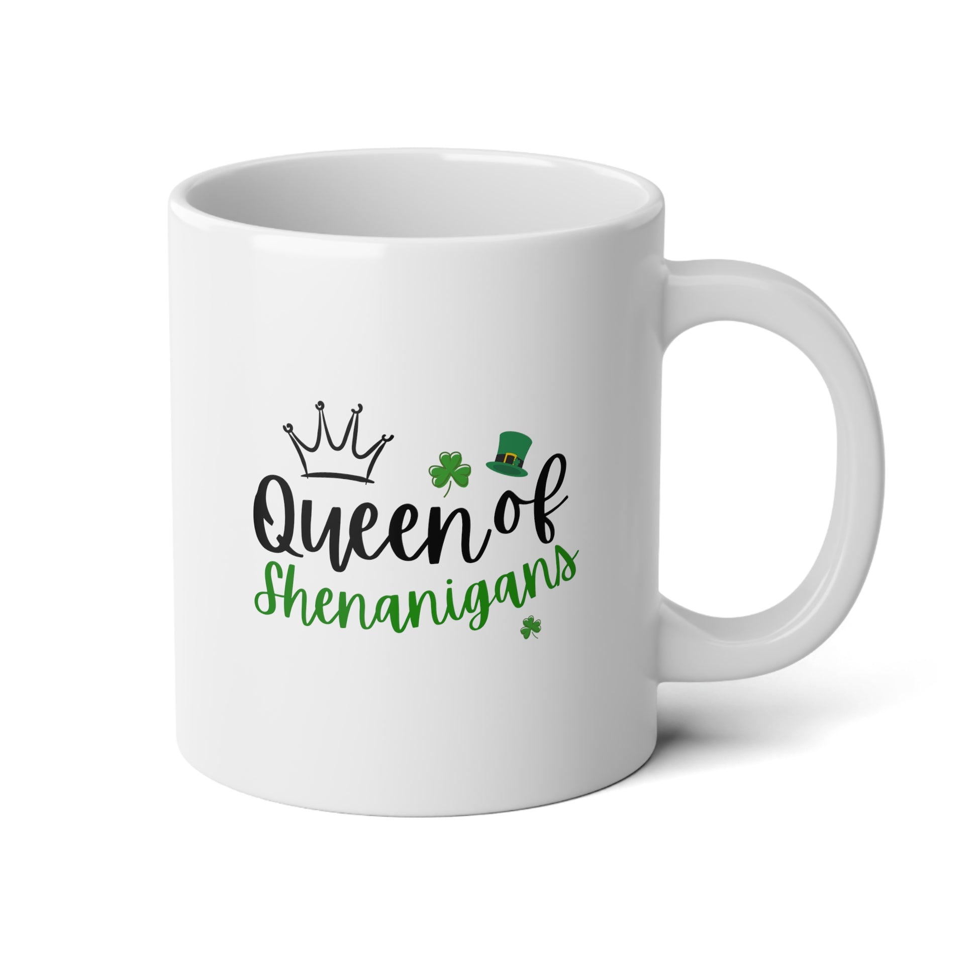 Queen Of Shenanigans 20oz white funny large coffee mug gift for st pattys patrick's day her green wife girlfriend aunt daughter mom grandma waveywares wavey wares wavywares wavy wares