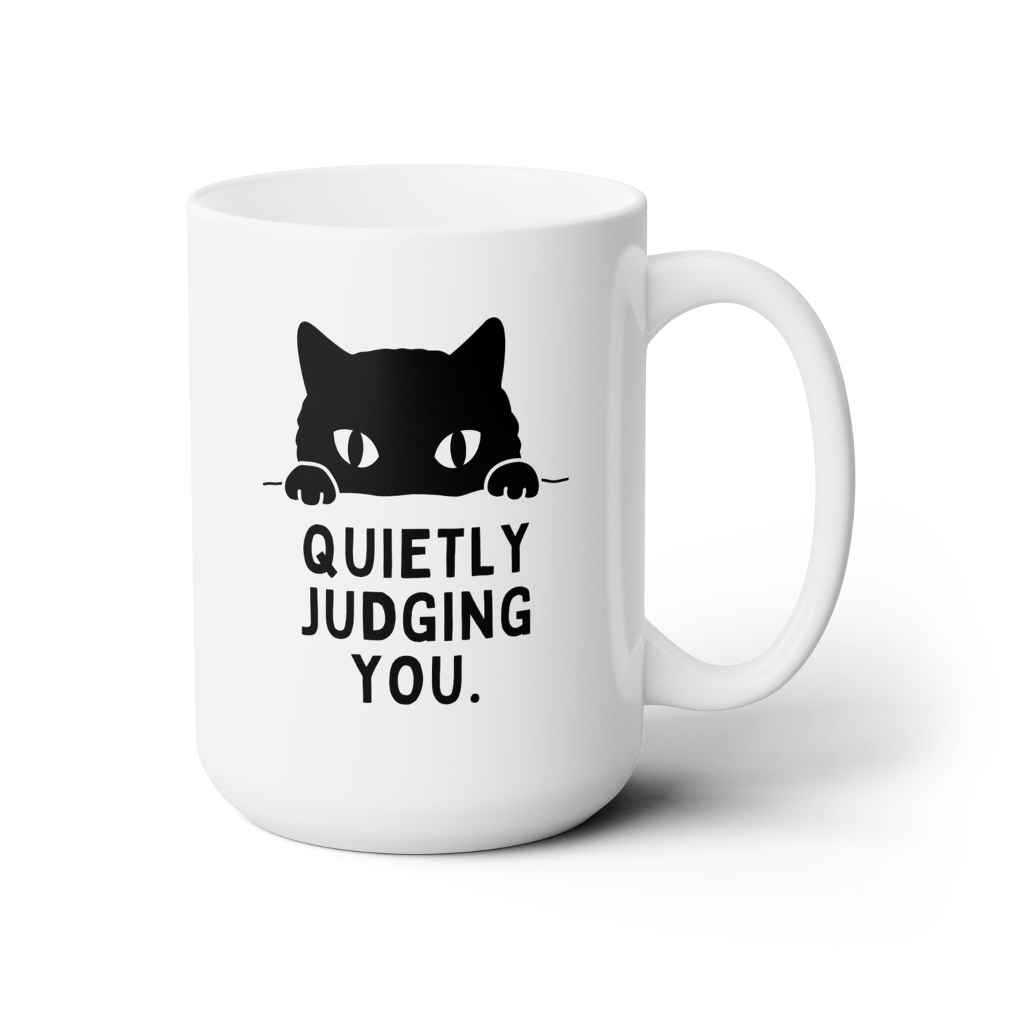 Quietly Judging You 15oz white funny large coffee mug gift for cat mom cute peeking sarcastic quote tea cup feline lover waveywares wavey wares wavywares wavy wares