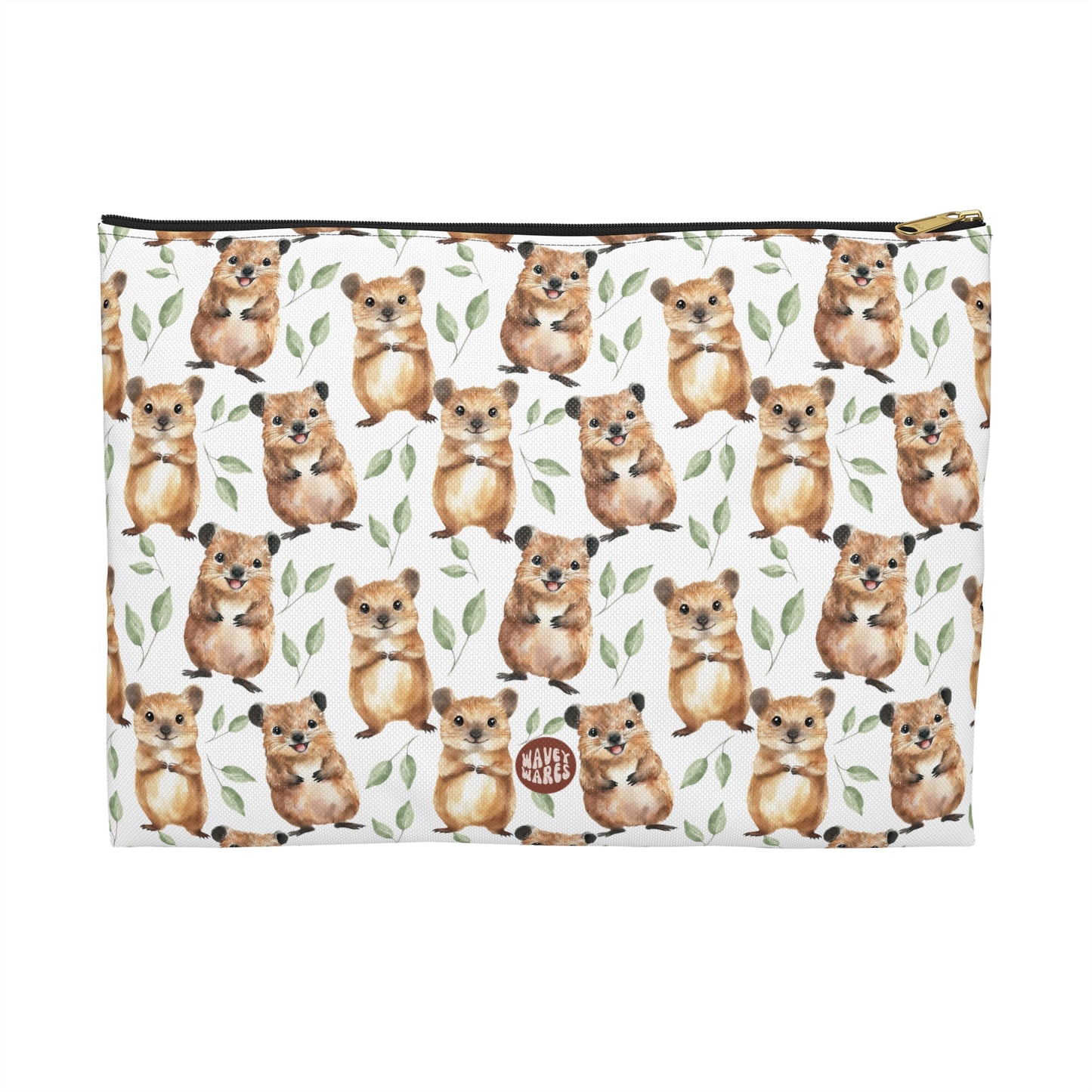 Cute Quokka Pattern Flat white cosmetic zip bag gift for small macropod enthusiast happiest animal lover smiley friendly-looking fuzzy Australia aesthetic birthday secret santa Christmas makeup travel drugs storage case accessory pouch toiletry pencil waveywares wavey wares wavywares wavy wares