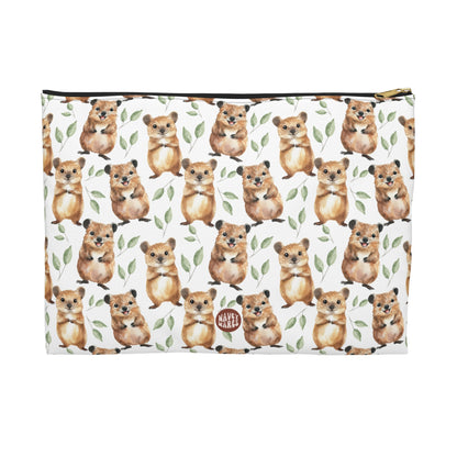 Cute Quokka Pattern Flat white cosmetic zip bag gift for small macropod enthusiast happiest animal lover smiley friendly-looking fuzzy Australia aesthetic birthday secret santa Christmas makeup travel drugs storage case accessory pouch toiletry pencil waveywares wavey wares wavywares wavy wares