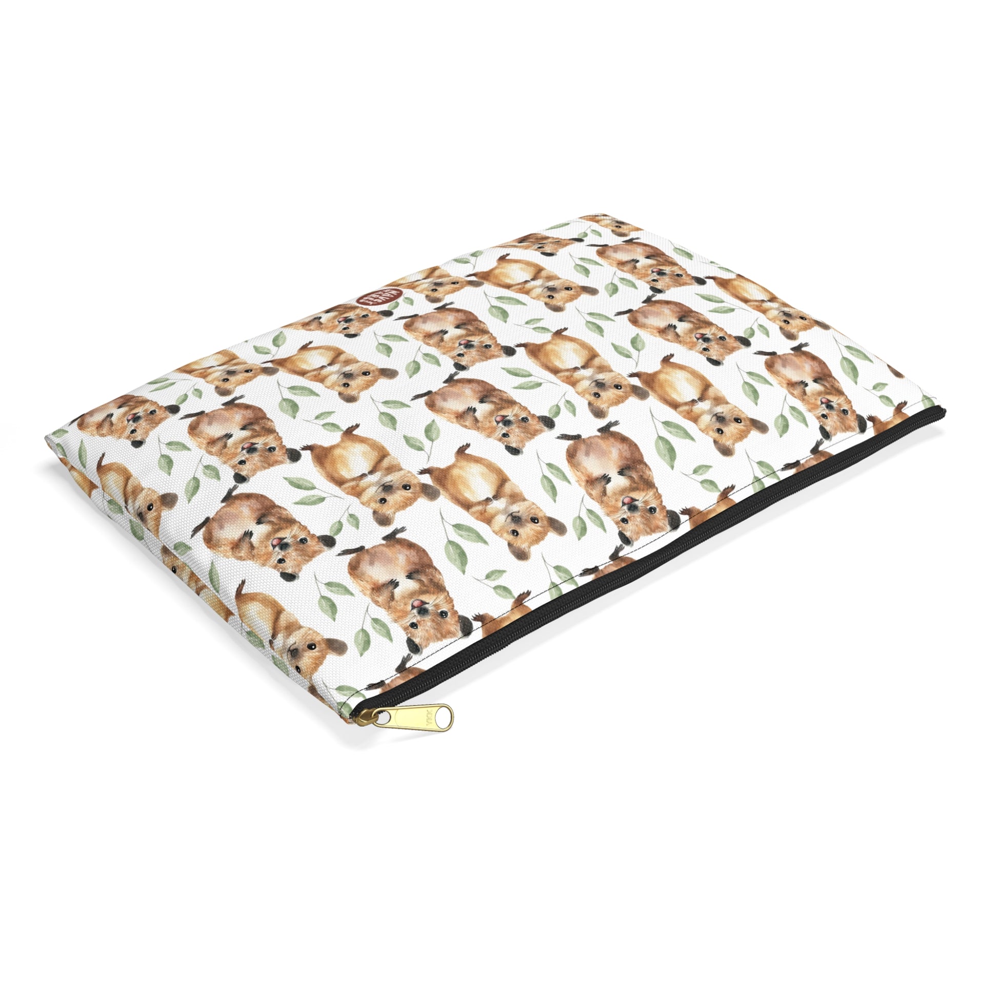 Cute Quokka Pattern Flat Lay white cosmetic zip bag gift for small macropod enthusiast happiest animal lover smiley friendly-looking fuzzy Australia aesthetic birthday secret santa Christmas makeup travel drugs storage case accessory pouch toiletry pencil waveywares wavey wares wavywares wavy wares