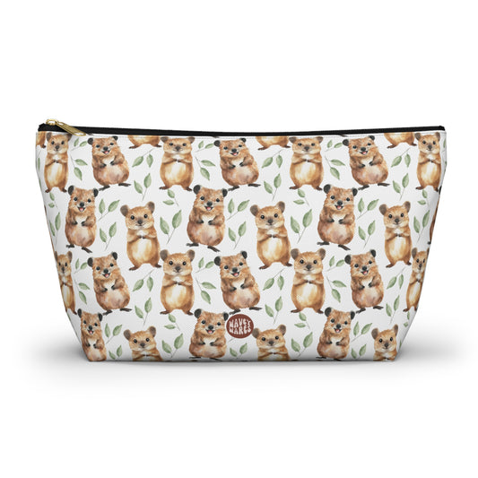 Cute Quokka Pattern T Bottom white cosmetic zip bag gift for small macropod enthusiast happiest animal lover smiley friendly-looking fuzzy Australia aesthetic birthday secret santa Christmas makeup travel drugs storage case accessory pouch toiletry pencil waveywares wavey wares wavywares wavy wares