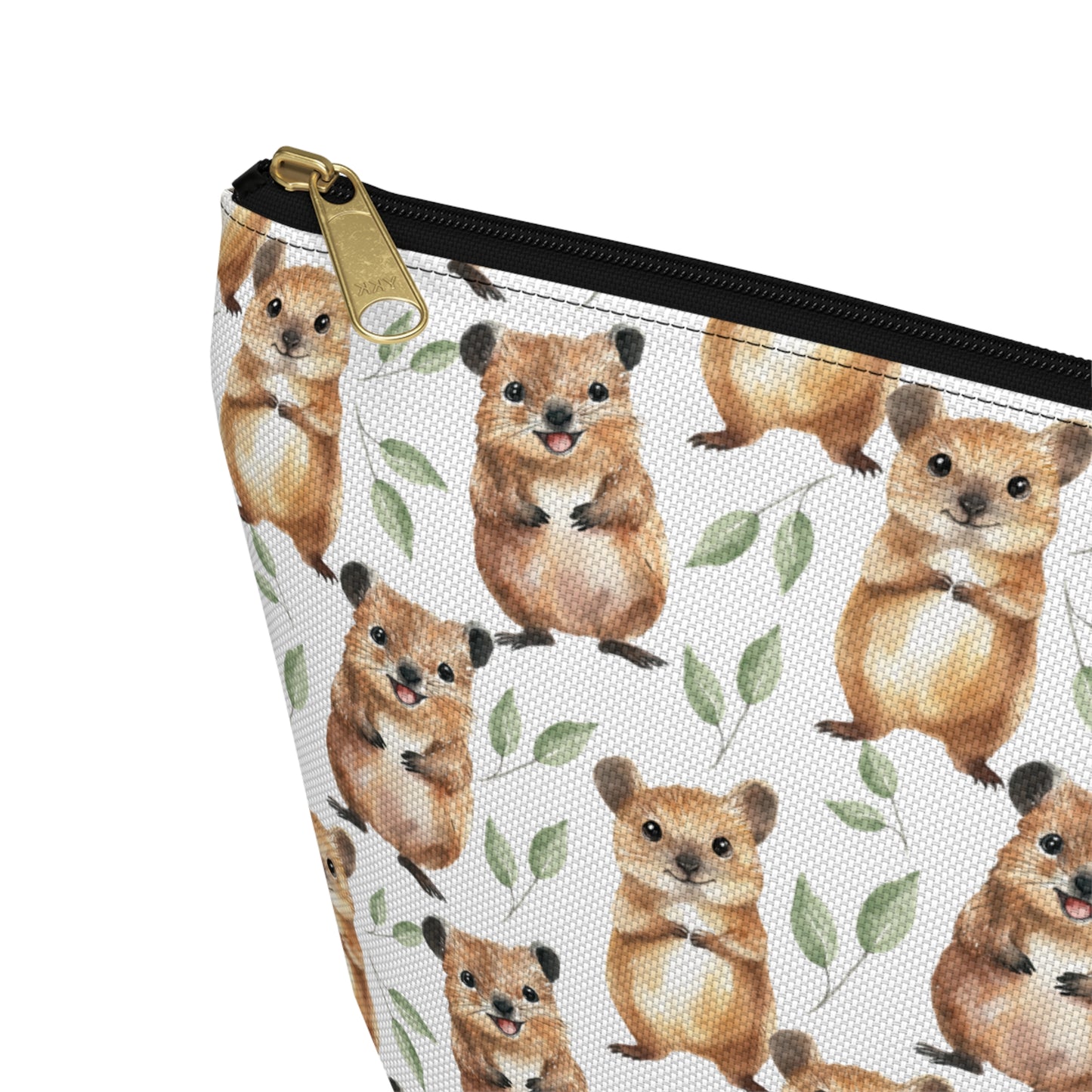 Cute Quokka Pattern Zipper white cosmetic zip bag gift for small macropod enthusiast happiest animal lover smiley friendly-looking fuzzy Australia aesthetic birthday secret santa Christmas makeup travel drugs storage case accessory pouch toiletry pencil waveywares wavey wares wavywares wavy wares