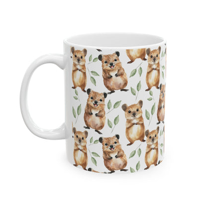 Cute Quokka Watercolor Pattern 11oz white funny large coffee mug gift for small macropod enthusiast happiest animal lover smiley friendly-looking fuzzy Australia aesthetic birthday secret santa Christmas waveywares wavey wares wavywares wavy wares