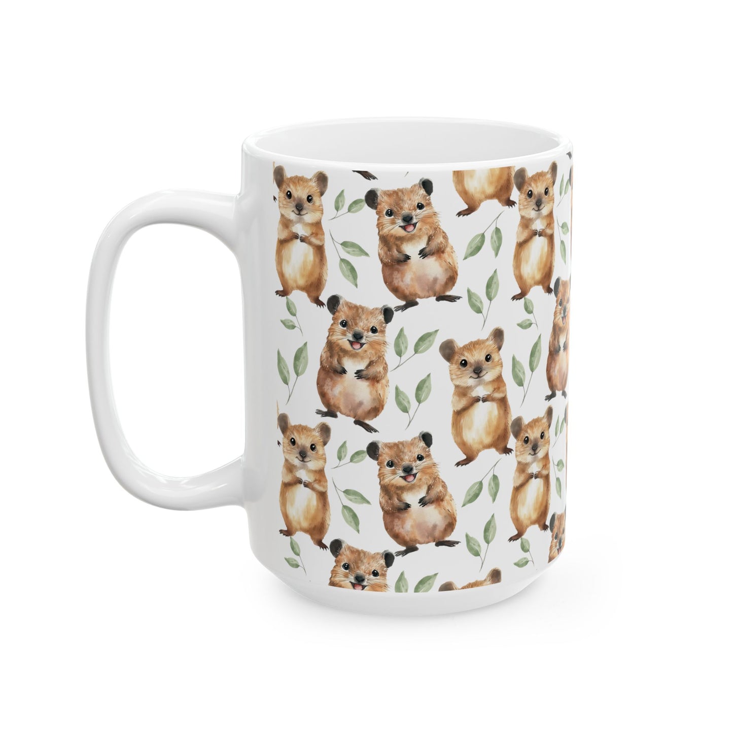 Cute Quokka Watercolor Pattern 15oz white funny large coffee mug gift for small macropod enthusiast happiest animal lover smiley friendly-looking fuzzy Australia aesthetic birthday secret santa Christmas waveywares wavey wares wavywares wavy wares