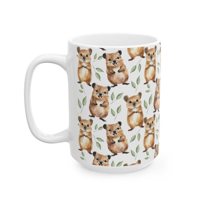 Cute Quokka Watercolor Pattern 15oz white funny large coffee mug gift for small macropod enthusiast happiest animal lover smiley friendly-looking fuzzy Australia aesthetic birthday secret santa Christmas waveywares wavey wares wavywares wavy wares