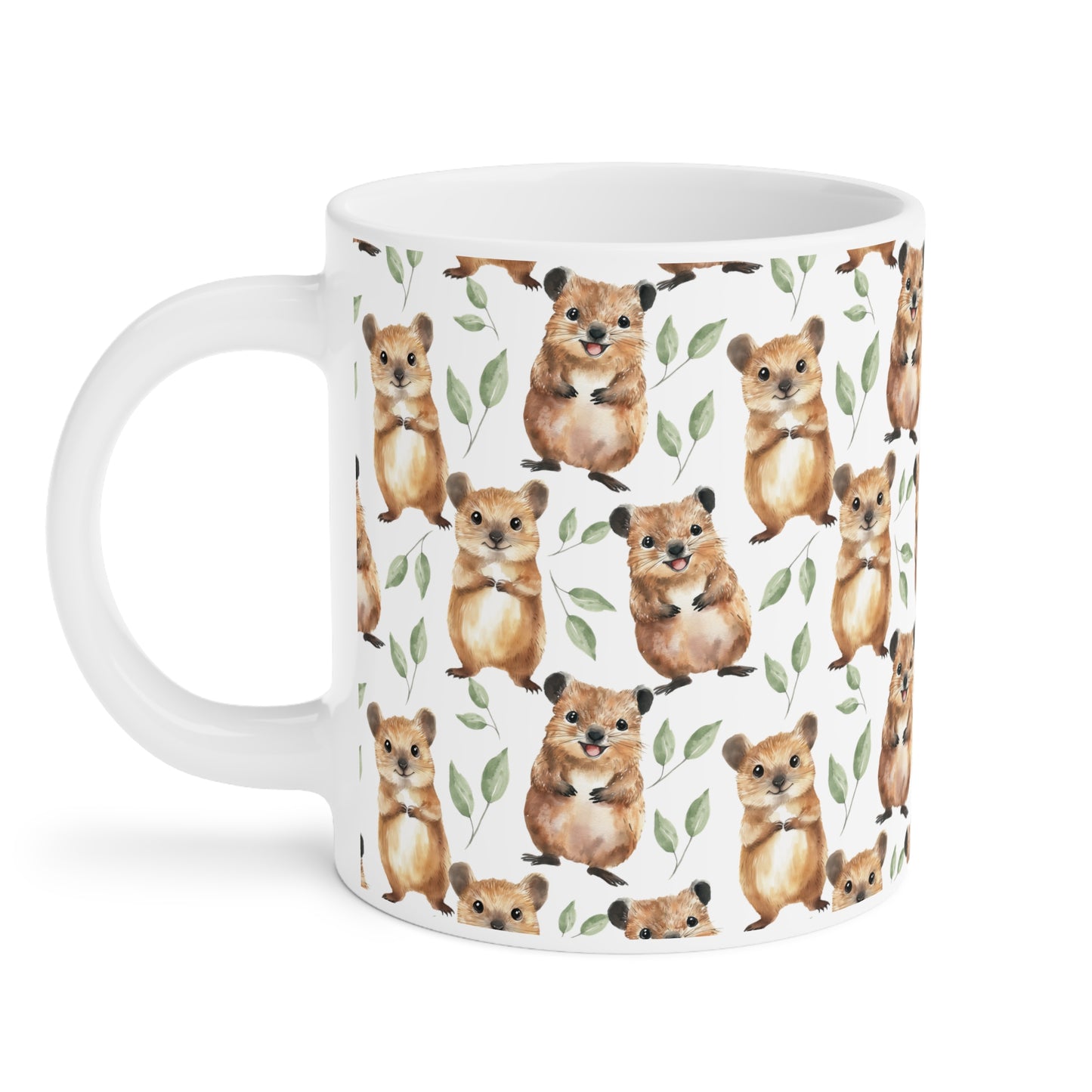 Cute Quokka Watercolor Pattern 20oz white funny large coffee mug gift for small macropod enthusiast happiest animal lover smiley friendly-looking fuzzy Australia aesthetic birthday secret santa Christmas waveywares wavey wares wavywares wavy wares