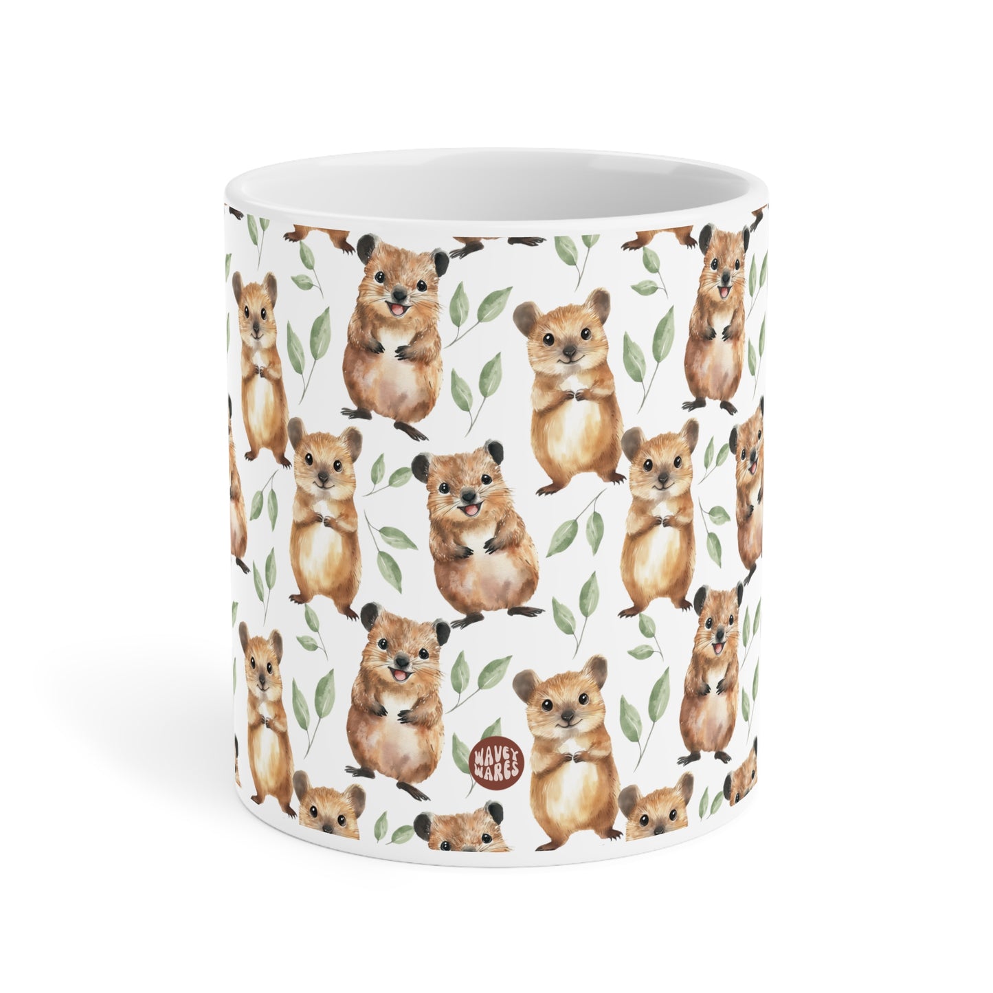 Cute Quokka Watercolor Pattern 20oz white funny large coffee mug gift for small macropod enthusiast happiest animal lover smiley friendly-looking fuzzy Australia aesthetic birthday secret santa Christmas waveywares wavey wares wavywares wavy wares side