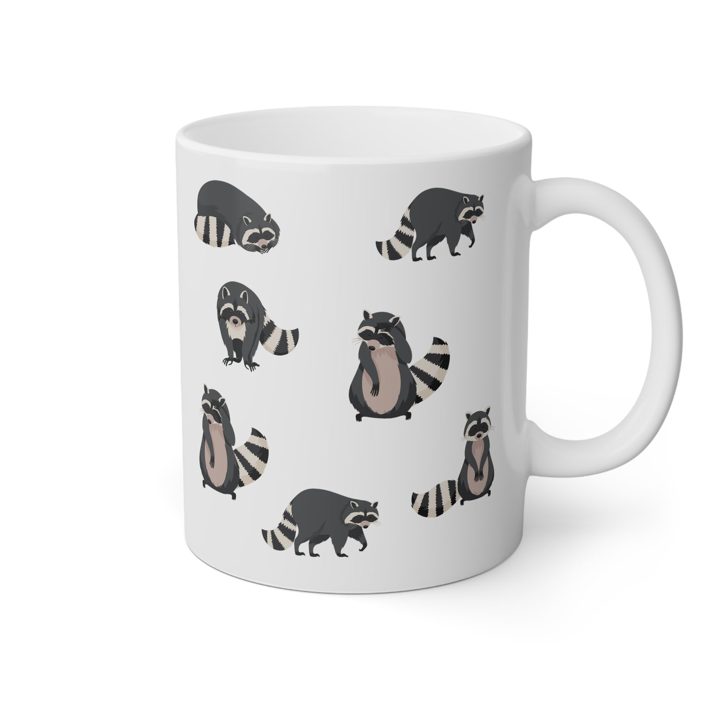 Raccoons 11oz white funny large coffee mug gift for raccoon lover minimalistic pattern animal design waveywares wavey wares wavywares wavy wares