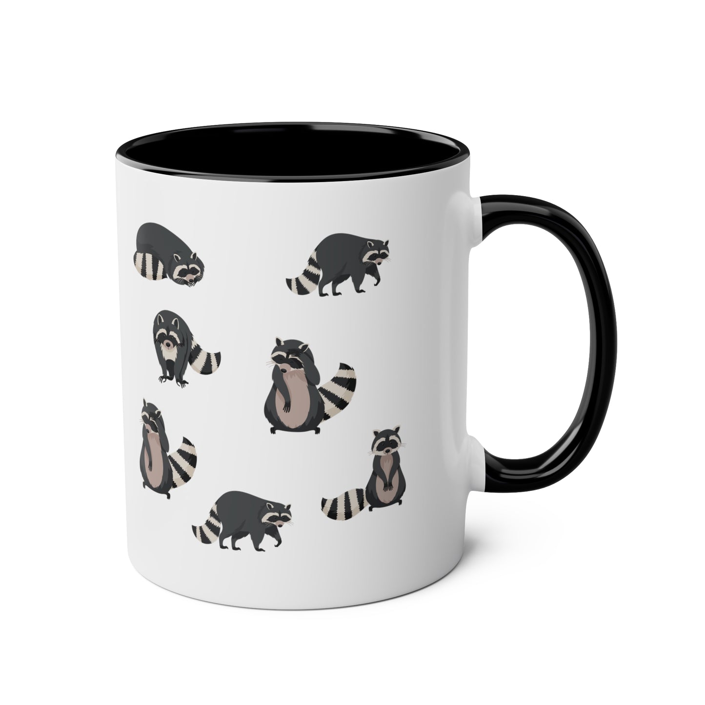 Raccoons 11oz white with black accent funny large coffee mug gift for raccoon lover minimalistic pattern animal design waveywares wavey wares wavywares wavy wares