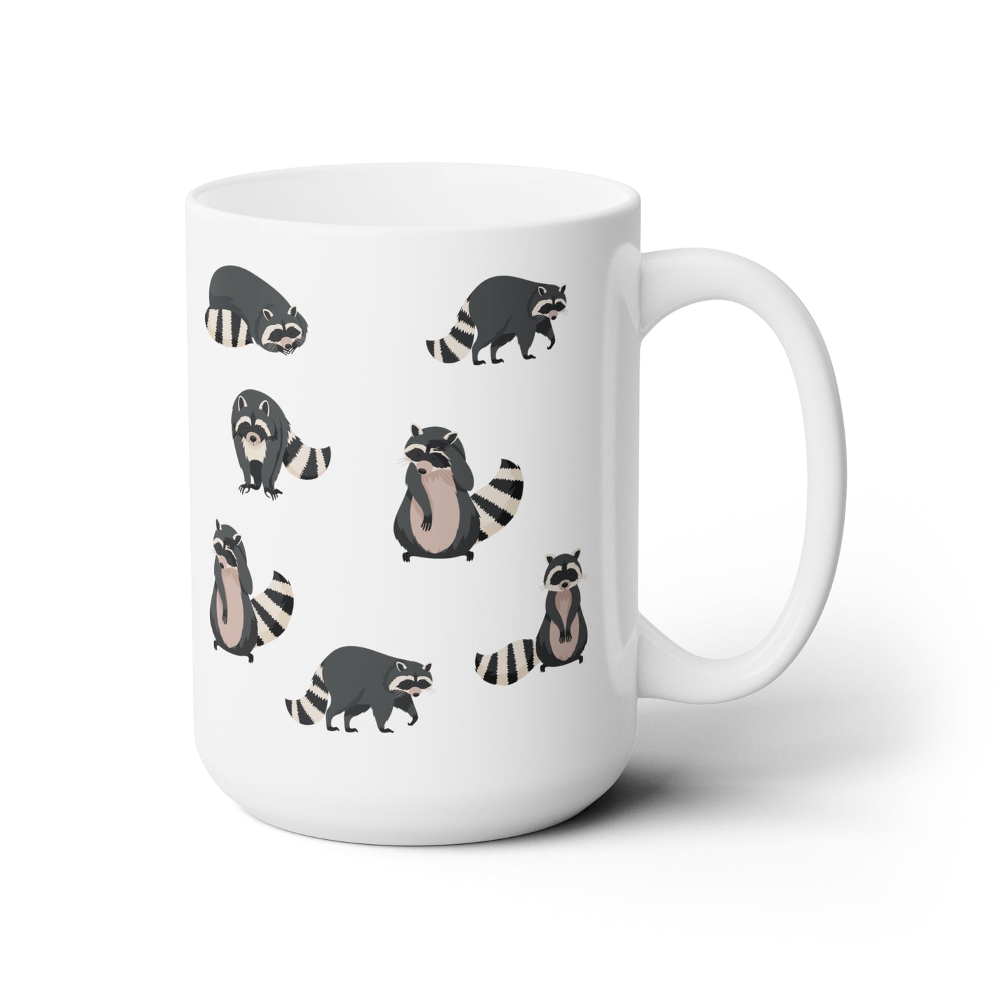 Raccoons 15oz white with black accent funny large coffee mug gift for raccoon lover minimalistic pattern animal design waveywares wavey wares wavywares wavy wares