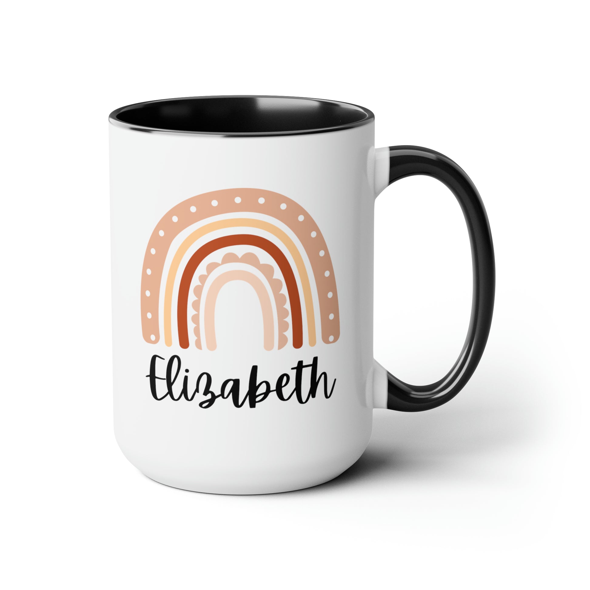 Rainbow Name 15oz white with black accent funny large coffee mug gift for children girl easter custom customized personalized waveywares wavey wares wavywares wavy wares