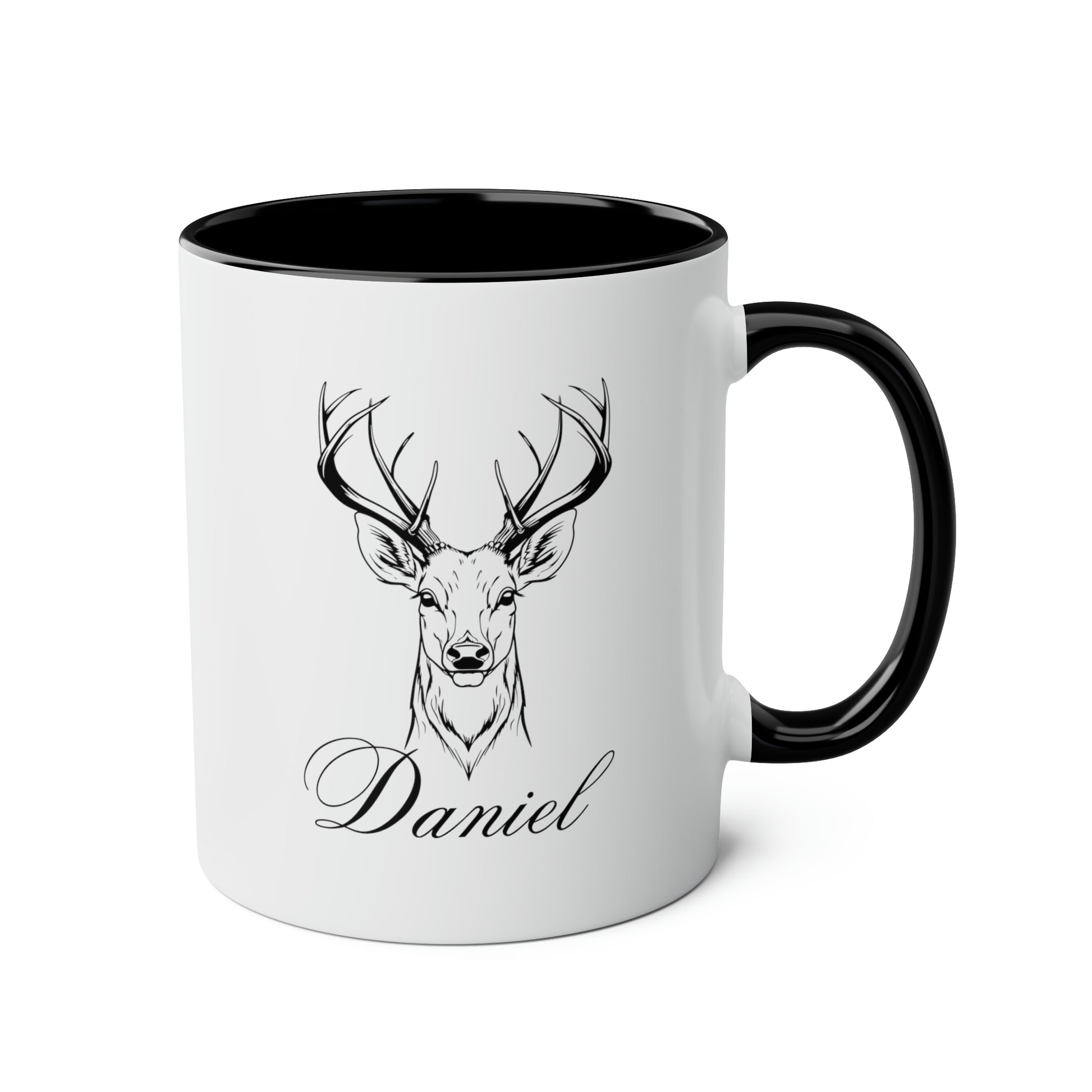 Reindeer Name 11oz white with black accent funny large coffee mug gift for deer hunter hunting wildlife lover custom name customize waveywares wavey wares wavywares wavy wares