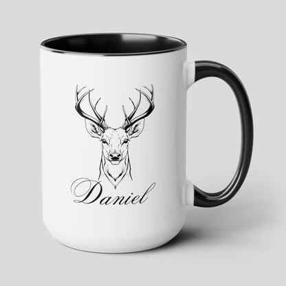 Reindeer Name 15oz white with black accent funny large coffee mug gift for deer hunter hunting wildlife lover custom name customize waveywares wavey wares wavywares wavy wares cover