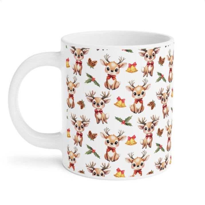 Cute Reindeer Watercolor Pattern 20oz white funny large coffee mug gift for rein deer lover animal enthusiast adorable kids birthday secret santa Christmas waveywares wavey wares wavywares wavy wares
